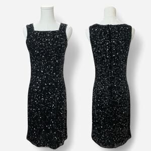 VTG 90s Phoebe Black & Gunmetal Silk Floral Beaded Sparkly Sequin Mini Dress 2